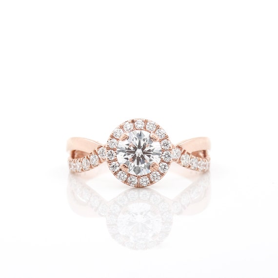Weaved Halo Ring, .5 Carat Diamond, Rose, White, or Yellow Gold, 14K, Engagement Ring