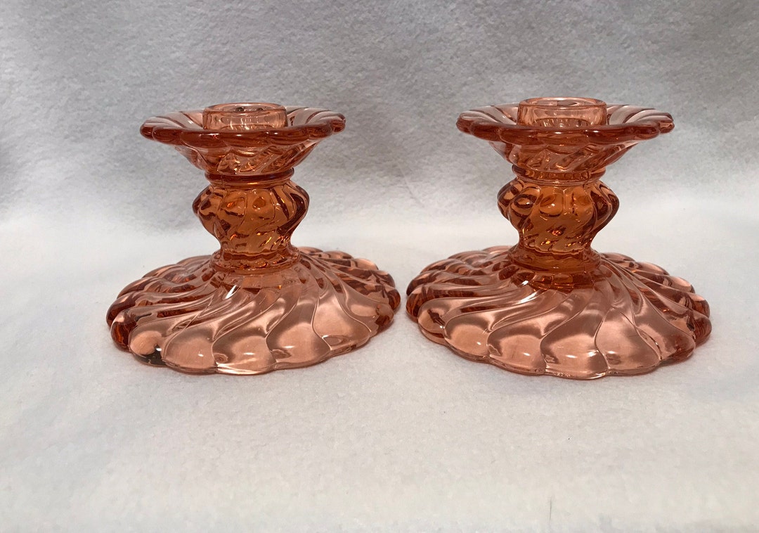 Pink Swirl Glass Candle Holders Etsy