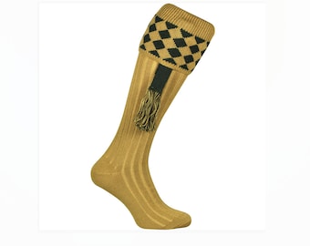 Mustard Harlequin Style Shooting Socks with Garters