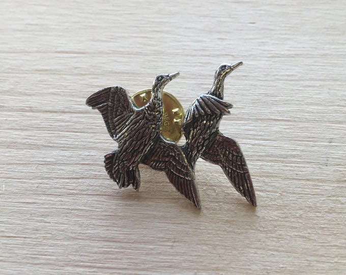 Woodcock in Flight Pewter Pin Brooch - British Artisan Signed Woodcock in Flight Pewter Pin Brooch - British Artisan Signed