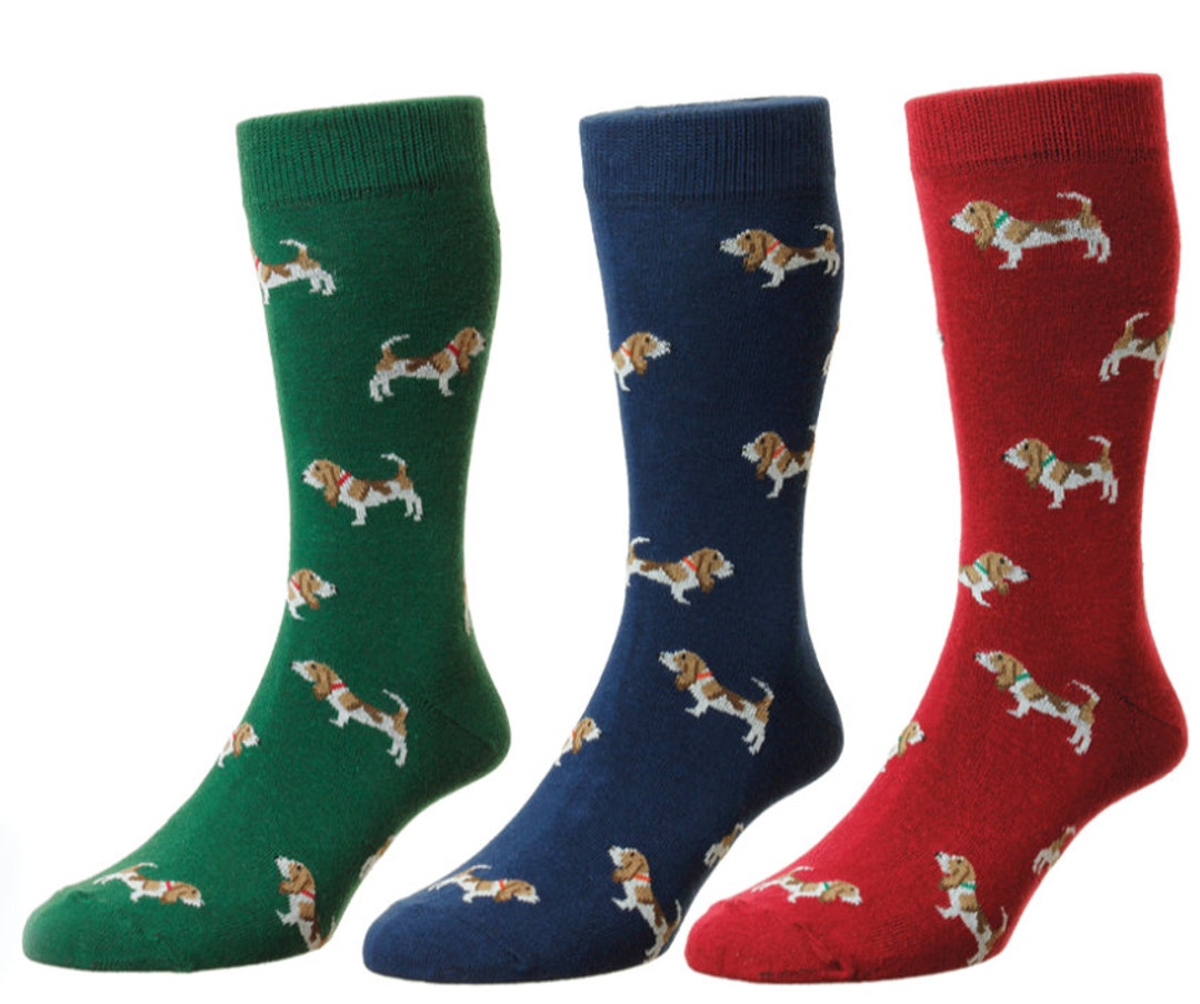 Fun Colourful Socks With Dog Hounds in Red Green or Blue Etsy