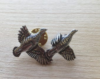 Pair of Partridges Flying Pewter Pin/ Brooch/ Badge