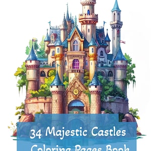 34 Majestic Castle Coloring Pages Adult And Teens Coloring Book, Fantasy Coloring Sheets | Instant Download Printable PDF File