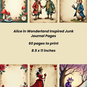Páginas de diário de Alice no País das Maravilhas, papéis de colagem, inspirados nas aventuras de Alice, itens efêmeros de Alice | Download digital em PDF