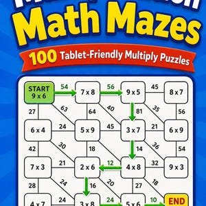 Multiplication Digital Math Mazes PDF, 100 Tablet-Friendly Puzzles, Kids Practice Workbook