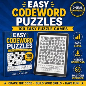 Easy Codeword Puzzles, 100 Printable Games for Adults (Digital Download)