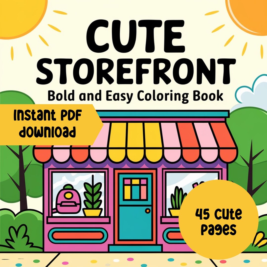 Cute Kawaii Storefronts Coloring Book | 45 Bold Easy Design Thick Line ...