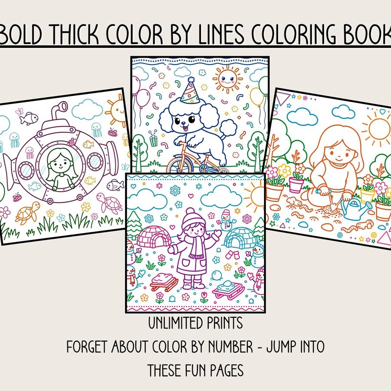Line Colouring In Coloring Book Bold Lines - Etsy