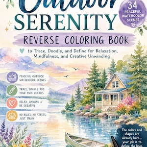 Libro da colorare al contrario con 34 scene rilassanti ad acquerello per la consapevolezza e il relax.