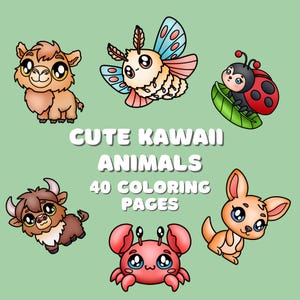 Bold and Easy Kawaii Animals Coloring Book | 40 Adorable Thick Lines Fun Relaxing Mindful Art Therapy | Printable PDF Digital Download