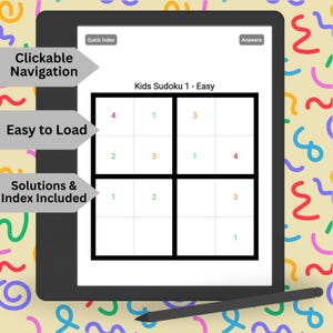 130 Mixed Sudoku Puzzles for Kids Kindle Scribe | Easy Medium Levels 4x 4 |Interactive Hyperlinks Puzzles | Perfect for Remarkable 2 Pro