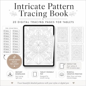 Digital Tracing Book, 20 Intricate Pattern Pages PDF for iPad and GoodNotes