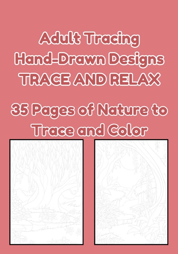 Nature Tracing Book, 30 Pages of Landscapes for Adults, Relaxation Creativity, Printable Digital PDF