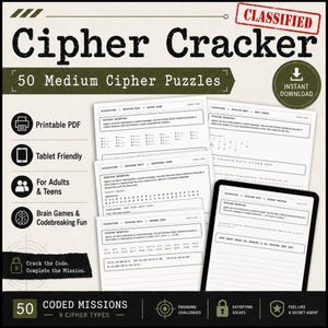 Cipher Puzzle Book with 50 Medium Difficulty Codebreaking Challenges | Printable PDF for Adults & Teens