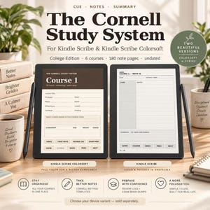 Kindle Scribe Notebook-mall, Cornell Notes System för Colorsoft, odaterad hyperlänkad PDF för högskolestudenter