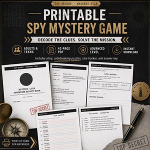Jeu d'espionnage à imprimer au format PDF pour adultes et adolescents : Mission Shadow Codebreaker Puzzle (téléchargement)
