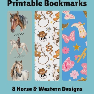Cowgirl Western Printable Bookmarks | Set of 8 Cute Pastel | Digital Download | Book Lover Gifts | Horse Theme Bookmarks | Soft Girl Era