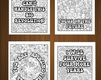 Snarky Politische Ausmalbilder für Erwachsene | 24 Lustige Zitate Doodles Stressabbau PDF | Respektloser Humor, schrulliges Anti-Trumpf-Buch
