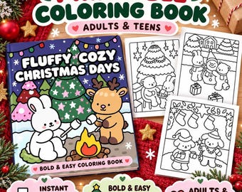 Fluffy Christmas Friends Coloring Book: 34 Festive Holiday Pages (PDF Digital Download