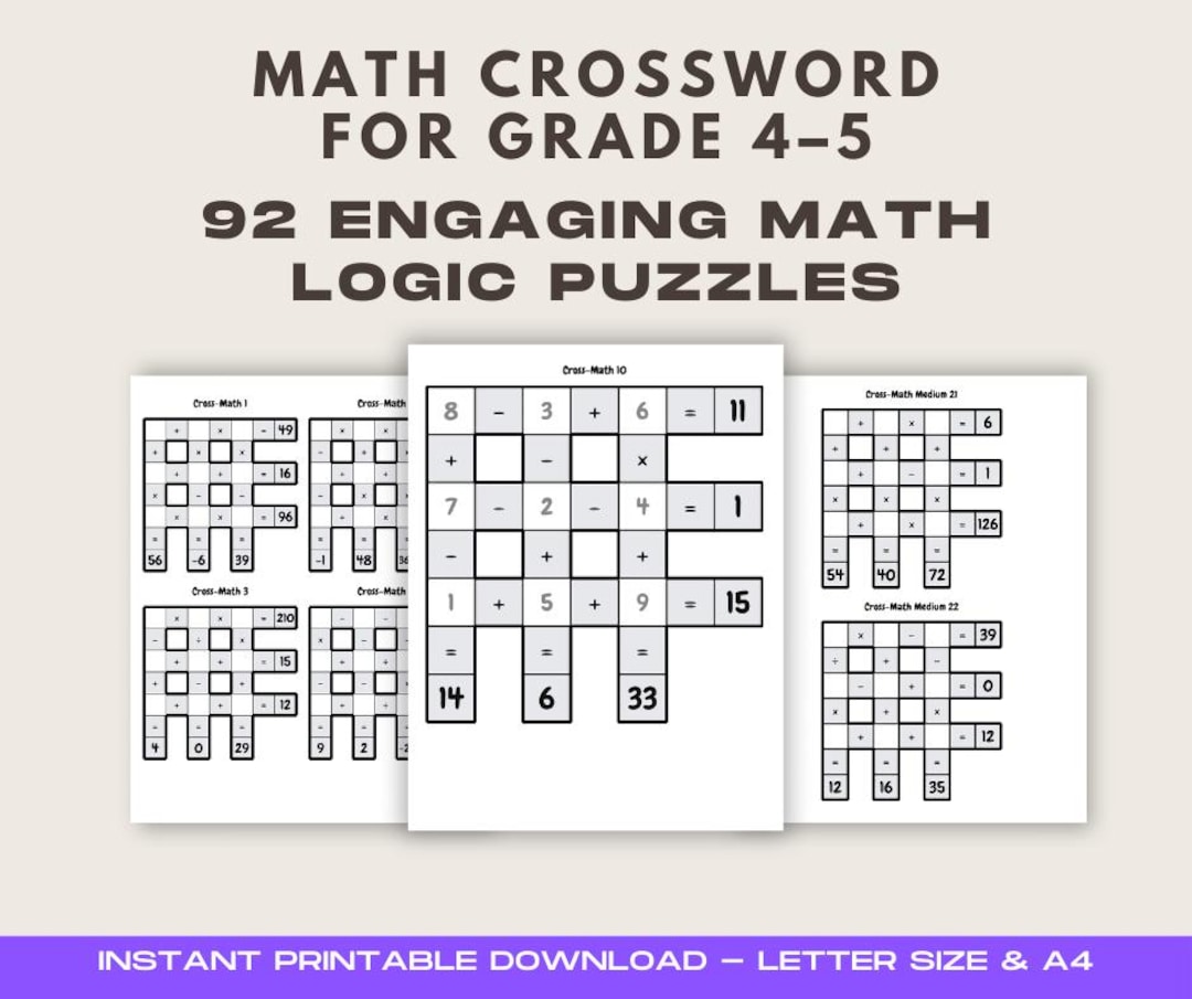 Cross Math Puzzles Printable PDF, 92 Logic Worksheets Easy to Hard ...