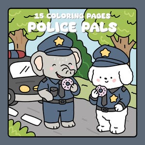 Cozy Police Pals Coloring Pages | 15 Adorable Easy Kawaii Pages Relaxing Coloring | Printable PDF Digital Download Procreate