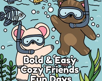 Bold and Easy Cozy Friends Coloring Book, 30 Animal Pages, Printable PDF Digital Download