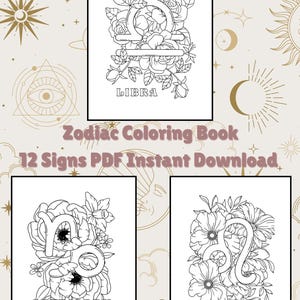 Zodiac Signs Coloring Pages, Astrology Coloring Sheets, Anti-Stress Activity for Adults Teens | Instant Printable Digital PDF
