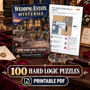 Wedding Estate Murder Mystery Grid Puzzle Book, 100 Hard Printable Cases, Digital PDF