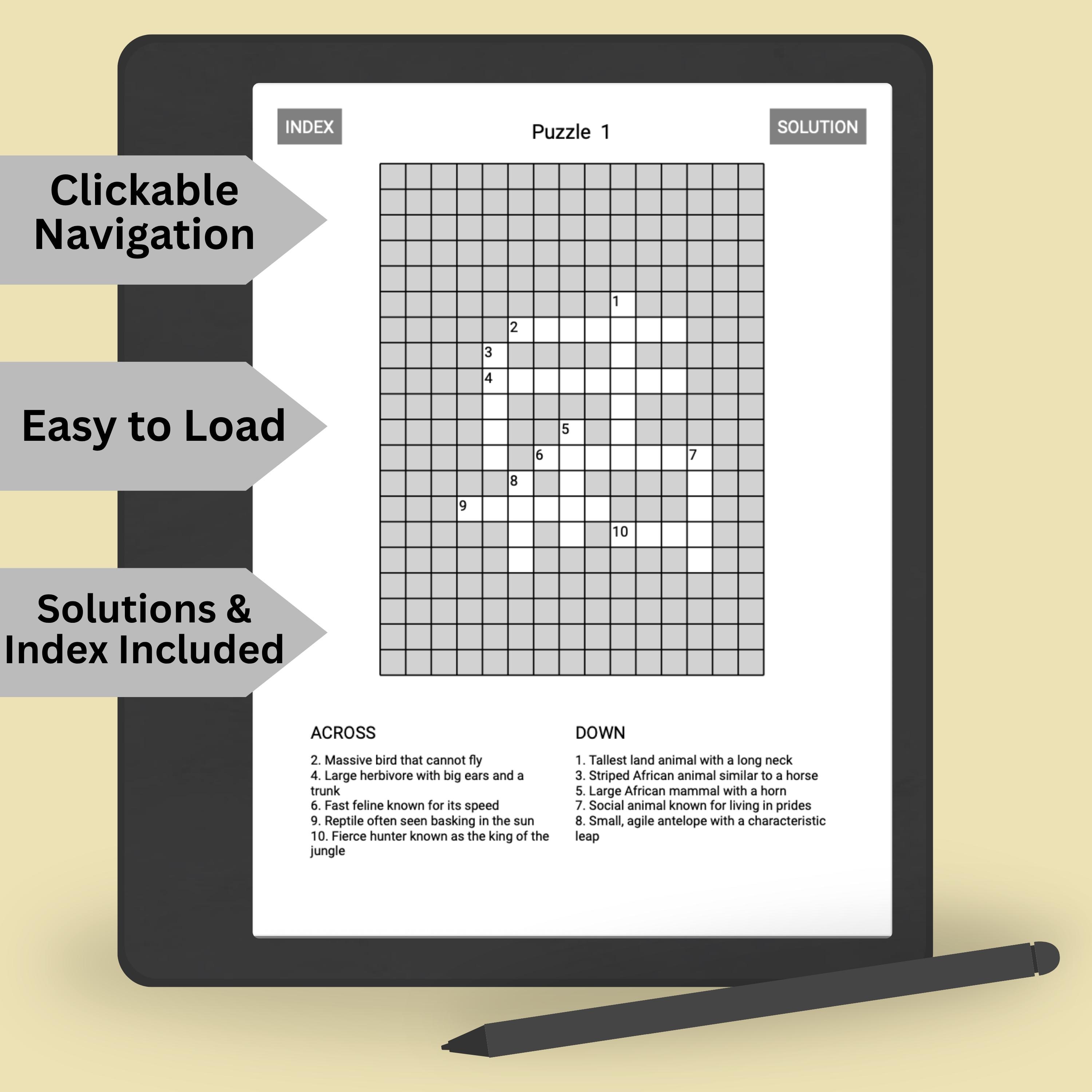 99 Kindle Scribe Crosswords for Adults, Kindle and Remarkable Interactive Template, Hyperlinked PDF, Printable