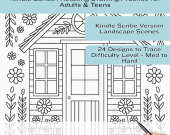 Cottagecore Tracing Book, 24 Cottage And Garden Scenes For Kindle Scribe Digital Download