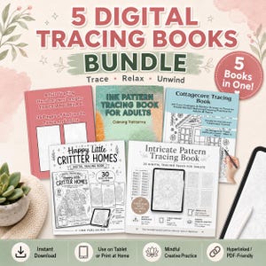 Digital iPad Tracing Book Bundle for Adults | 5 Relaxing Books | 130+ Cottage, Nature & Pattern Pages | GoodNotes Procreate PDF