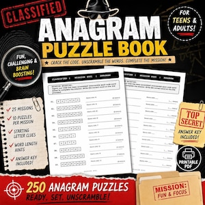 Printable Anagram Puzzles Book, 250 Brain-Boosting Challenges for Teens & Adults