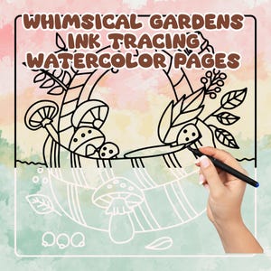 Mindfulness inkt overtrekken grillige tuin kleurplaten, 10 landschappen trace aquarellen, digitale pdf-afdrukbare