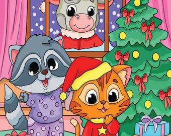 Christmas Coloring Book for Kids | 35 Cozy Furry Friends Pages Coloring Activity | Printable PDF Digital Download