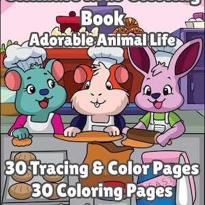 Libro di attività da colorare per bambini / 60 semplici pagine disegnate a mano con adorabili animali da tracciare e colorare / PDF stampabile e scaricabile digitalmente