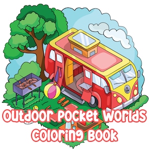 32 Pocket Outdoor Spaces Coloring Book for Relaxation | Cute HandDrawn Camping Isometric Adults Kids Pages | Printable Digital PDF Download