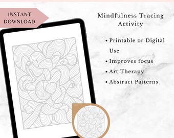 Adult Tracing Pages, Mindfulness Coloring Activity with Printable Digital PDF