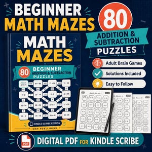 Laberintos matemáticos para principiantes para Kindle Scribe, juegos mentales de suma y resta (PDF digital)