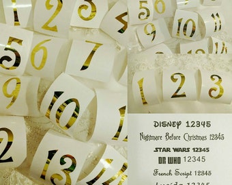 Disneys Nightmare Before Christmas inspired Font/Table Number Decals for Wedding Centerpieces ~ 3 inches ~ Multiple Colors and Fonts!