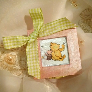 Winnie the Pooh and Piglet inspired Engagement Ring Box with Quote inside :) Shown in Pink & Green ~ Colors Customizable