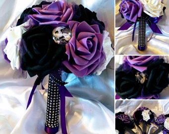 Disneys Tim Burtons Nightmare before Christmas inspired Bouquet with Jack & Sally Pin  ~ Multiple sizes and colors available