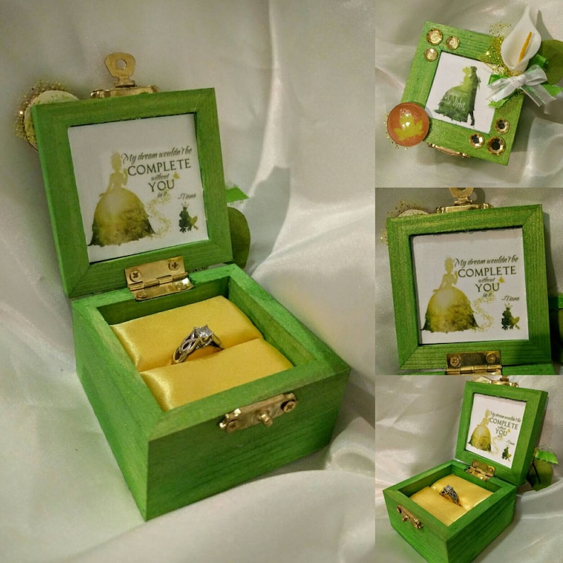 My Dream Wouldn/'t be Complete Without You in it Customizable Disneys The Princess and the Frog inspired Engagement Ring Box Quote inside