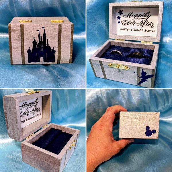 Disney Cinderella Castle inspired proposal ring box with quote inside: "Happily ever after" ~ Hand painted, made to order, and customizable