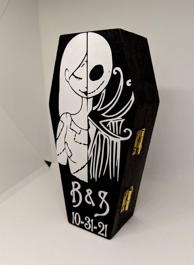 Nightmare before Christmas We Were Simply Meant to Be... Disneys Tim Burtons Jack & Sally inspired Engagement Coffin Personalized Ring box image 8