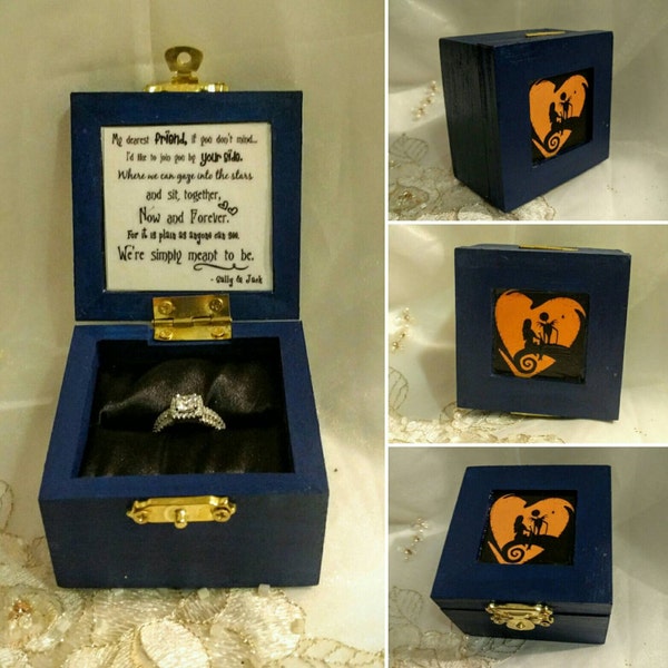 Nightmare before Christmas "We Were Simply Meant to Be" Disneys Tim Burtons Jack and Sally inspired Engagement Ring Box with Quote inside