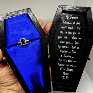 Nightmare before Christmas We Were Simply Meant to Be... Disneys Tim Burtons Jack & Sally inspired Engagement Coffin Personalized Ring box image 6