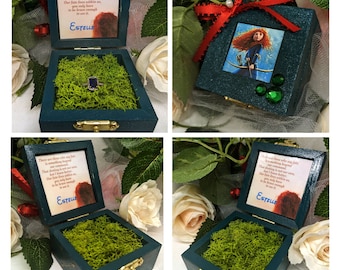 Disney's Merida "Brave" inspired engagement ring box w/ Quote inside (Customizable)