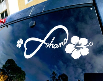 Disneys Lilo and Stitch inspired Ohana car decal with Hawaiian flowers ~ Ohana means Family :)