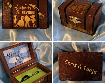 Disneys Toy Story inspired proposal ring box with quote inside: "You've got a friend in me" ~ Hand painted, made to order and customizable