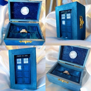 Dr. Who Tardis inspired Engagement Ring box~Galifreyan writes "You are loved by so many and so much and by no one more than me"~River Song